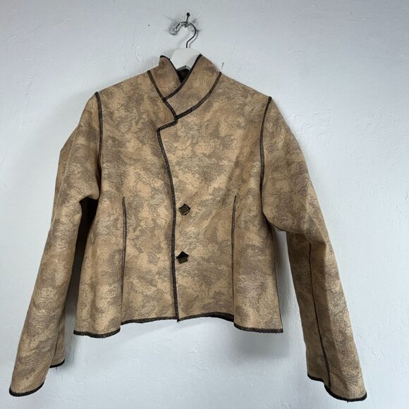 Women’s Reversible Jacket Camouflage Gray Beige Stand Collar Button Closure - Picture 3 of 9